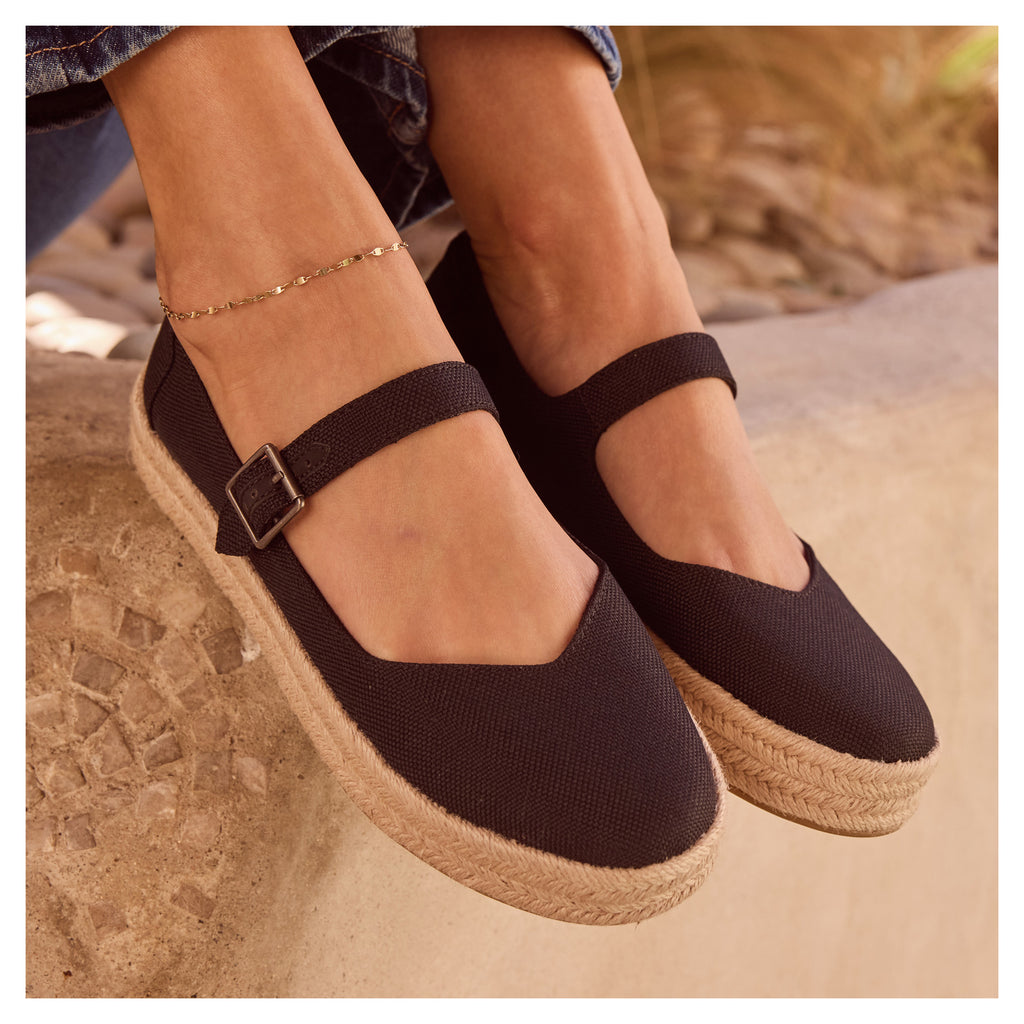 Women's TOMS Carolina Espadrille Mary Jane BLACK CANVAS 10021878