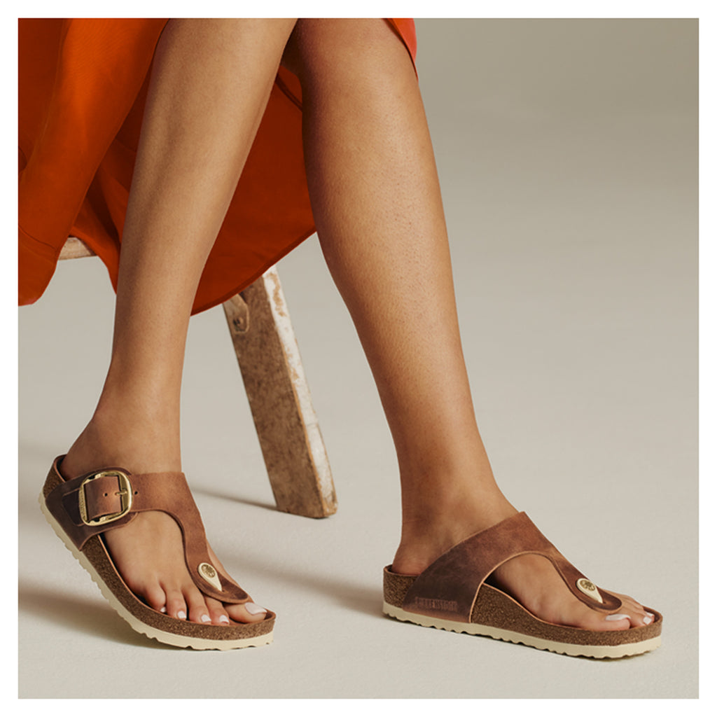 Women's Birkenstock Gizeh Big Buckle Sandal - Regular Fit COGNAC OILED LEATHER 1018745 R