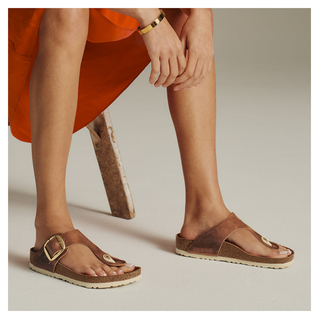 Women's Birkenstock Gizeh Big Buckle Sandal - Regular Fit COGNAC OILED LEATHER 1018745 R