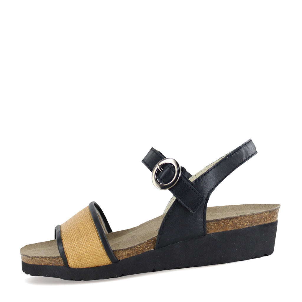 Women's Naot Cecile Sandal SOFT BLACK / GOLDEN RAFFIA 103191-SBF