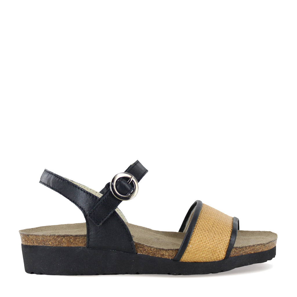 Women's Naot Cecile Sandal SOFT BLACK / GOLDEN RAFFIA 103191-SBF