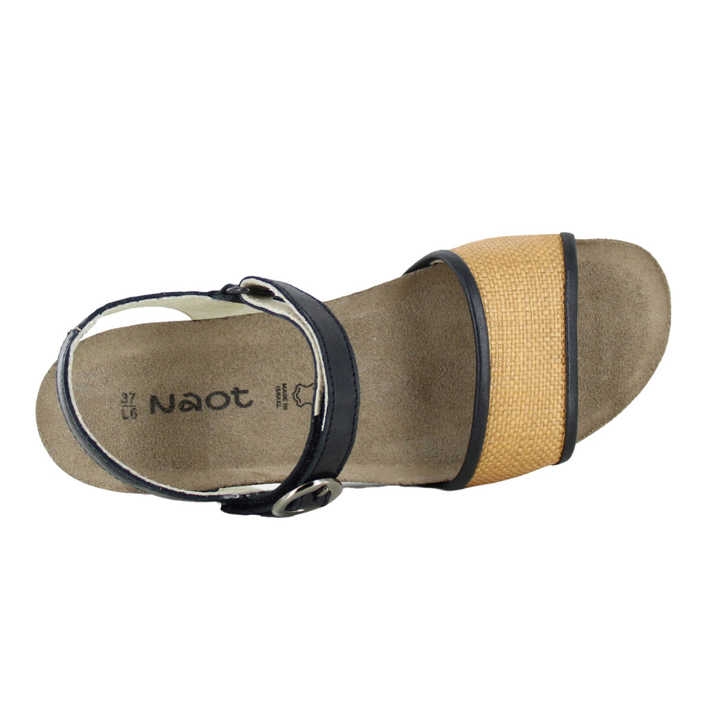 Women's Naot Cecile Sandal SOFT BLACK / GOLDEN RAFFIA 103191-SBF