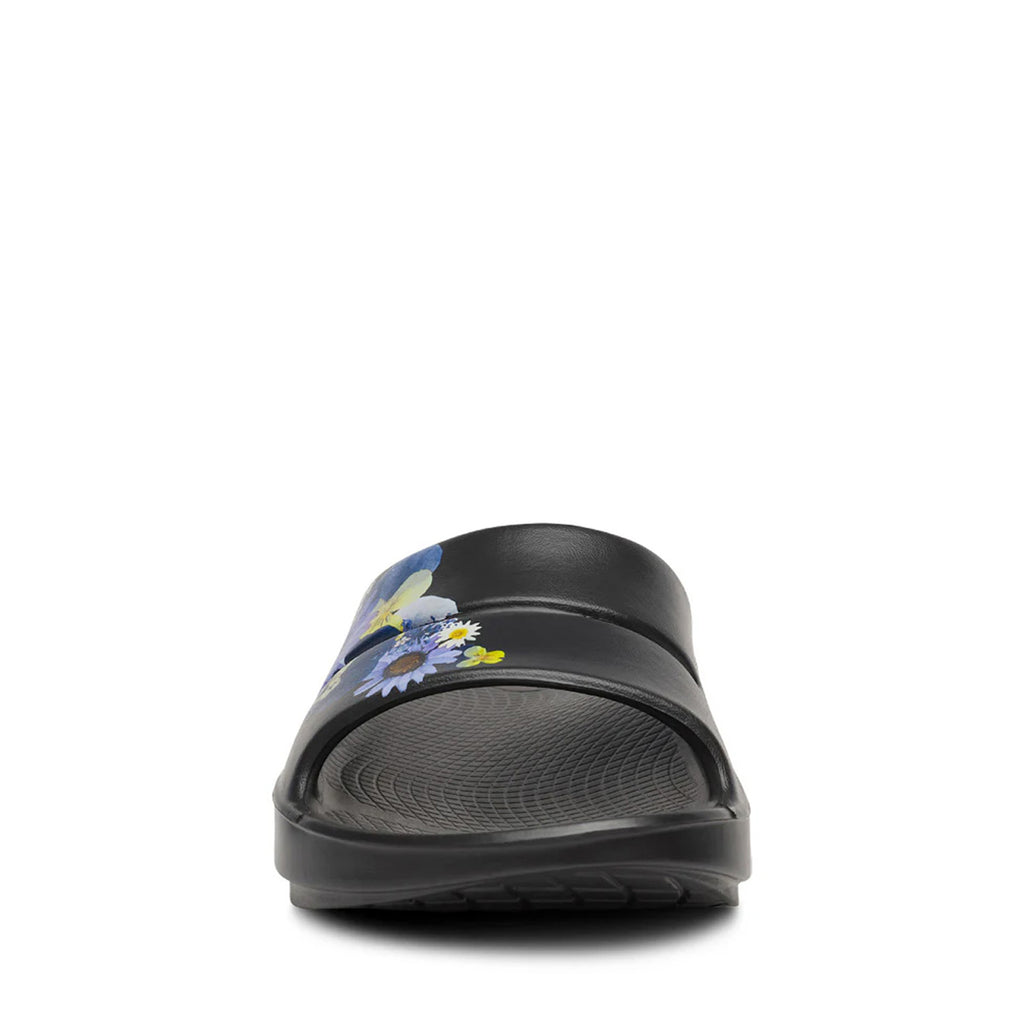 Women's Oofos OOahh Luxe Slide Sandal BLACK BLOSSOM 1103-BLKBLOSSOM