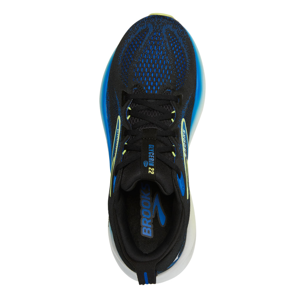 Men's Brooks Glycerin 22 Running Shoe Black Cobalt Neo Yellow 110445 1D 002