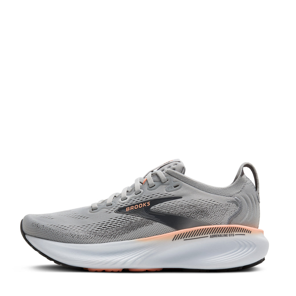 Women's Brooks Adrenaline GTS 25 Running Shoe GREY/BLACKENED PEARL/CORAL 120443 1B 032