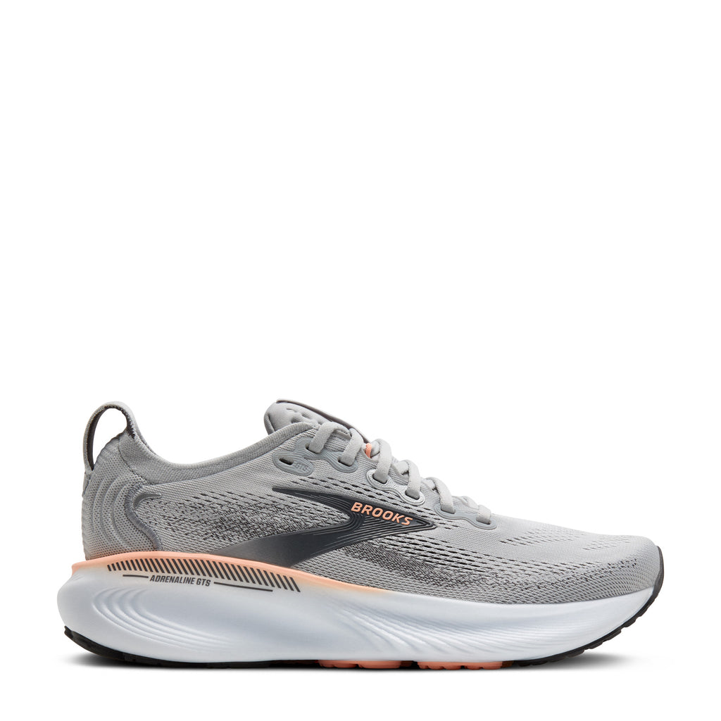 Women's Brooks Adrenaline GTS 25 Running Shoe - Narrow Width GREY/BLACKENED PEARL/CORAL 120443 2A 032