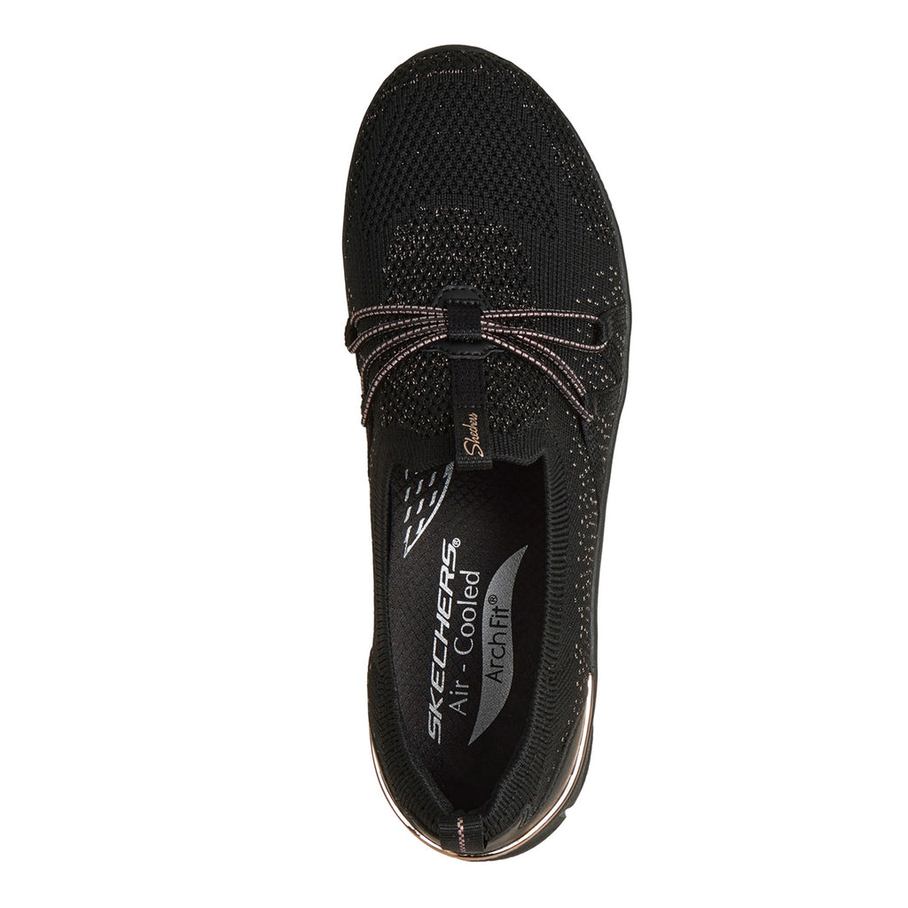 Women's Skechers Arch Fit Sunny - Flutter Step Sneaker BLACK ROSE GOLD 159513-BKRG