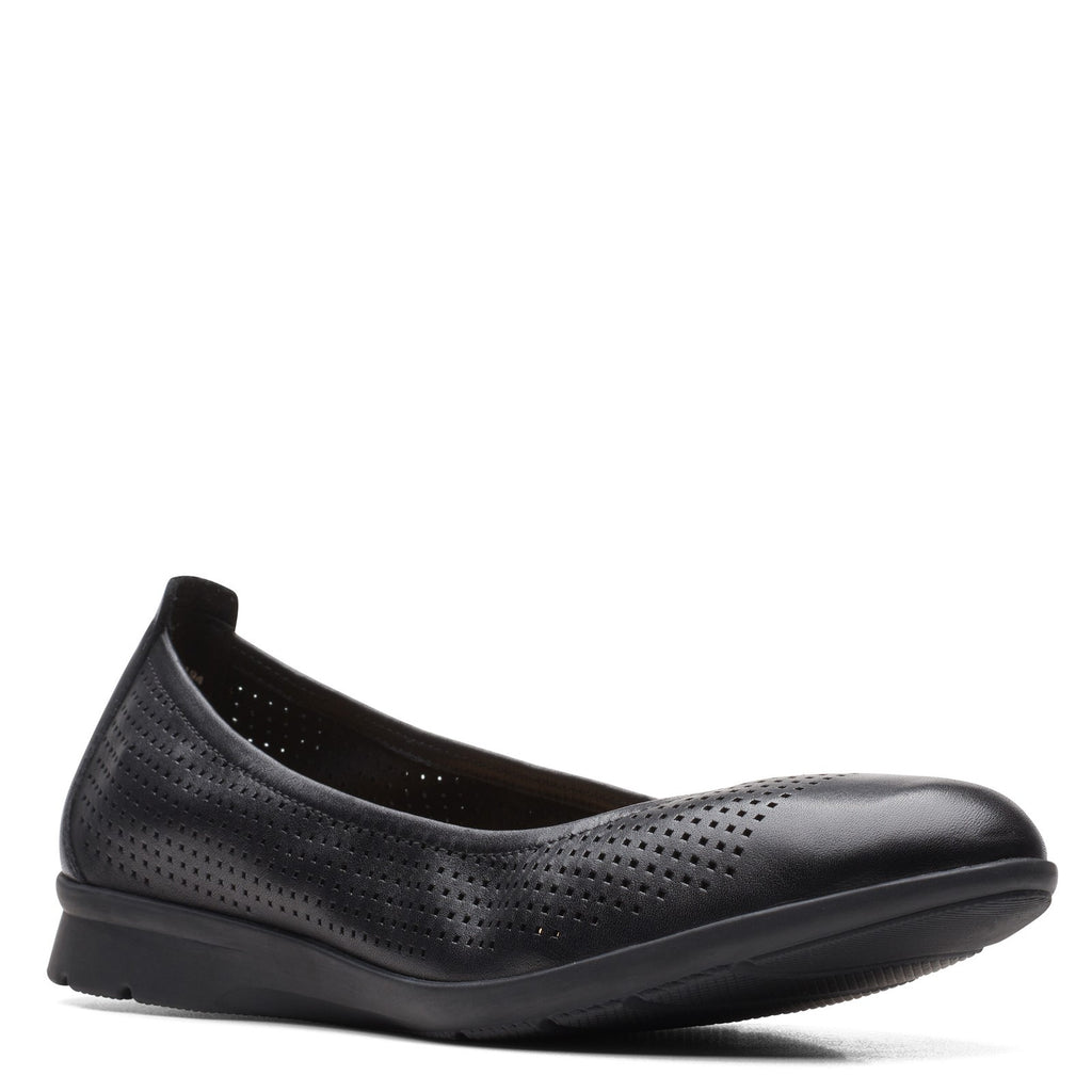 Women's Clarks Jenette Ease Flat BLACK PERF 26165152