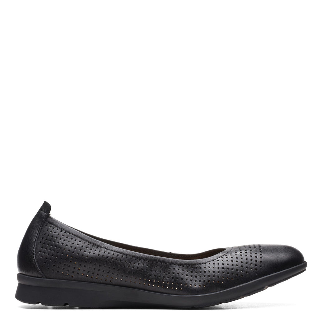 Women's Clarks Jenette Ease Flat BLACK PERF 26165152