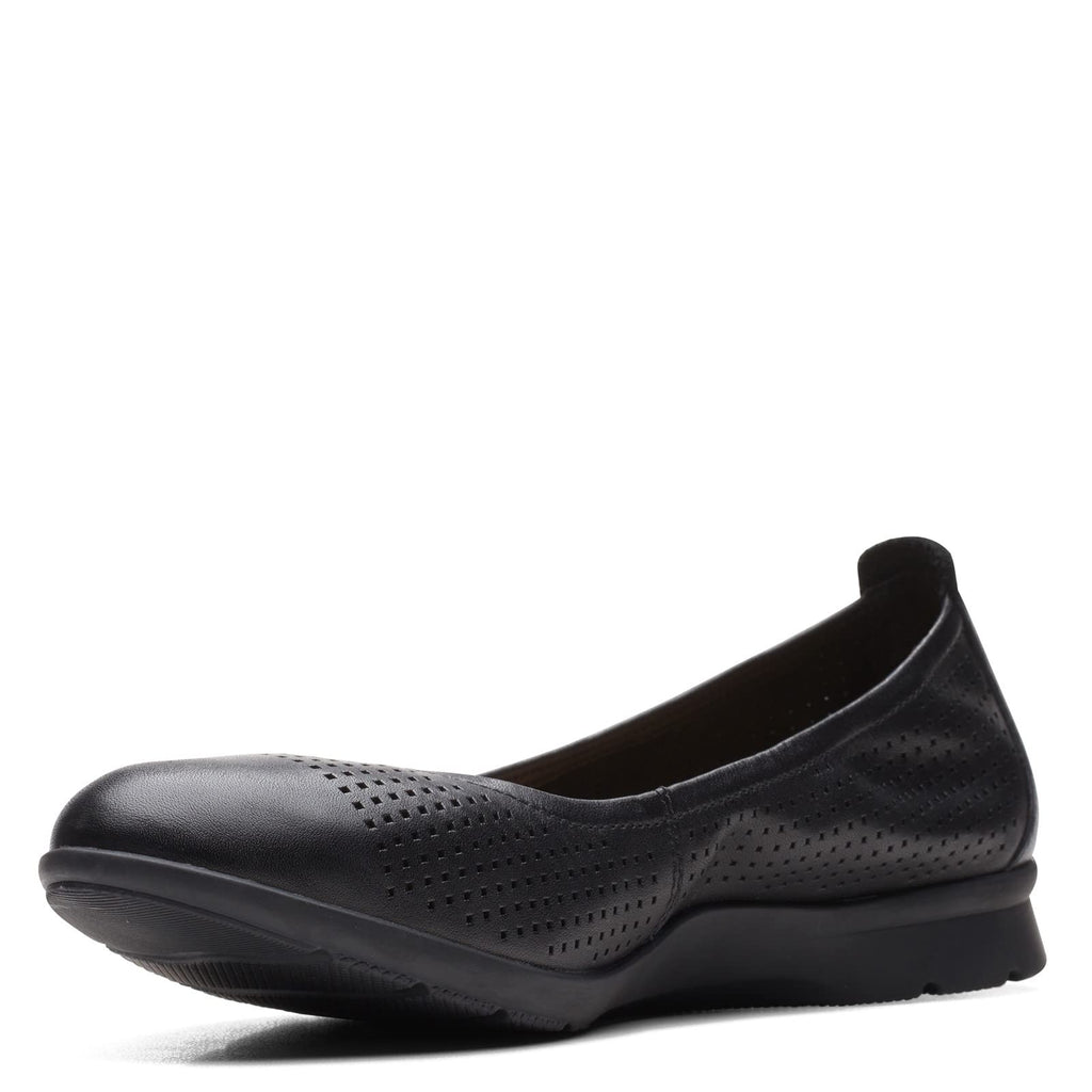 Women's Clarks Jenette Ease Flat BLACK PERF 26165152