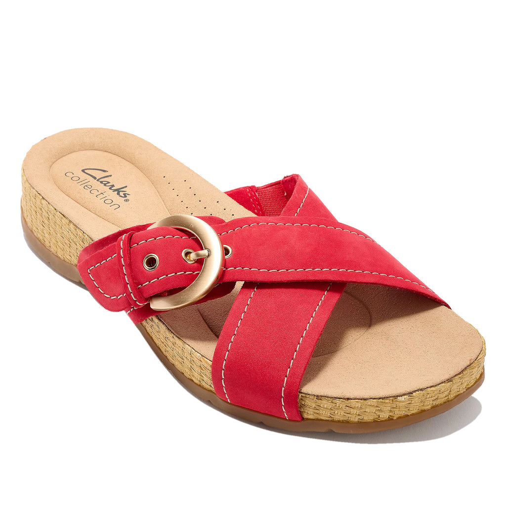 Women's Clarks Reileigh May Sandal CHERRY NUBUCK 26178001