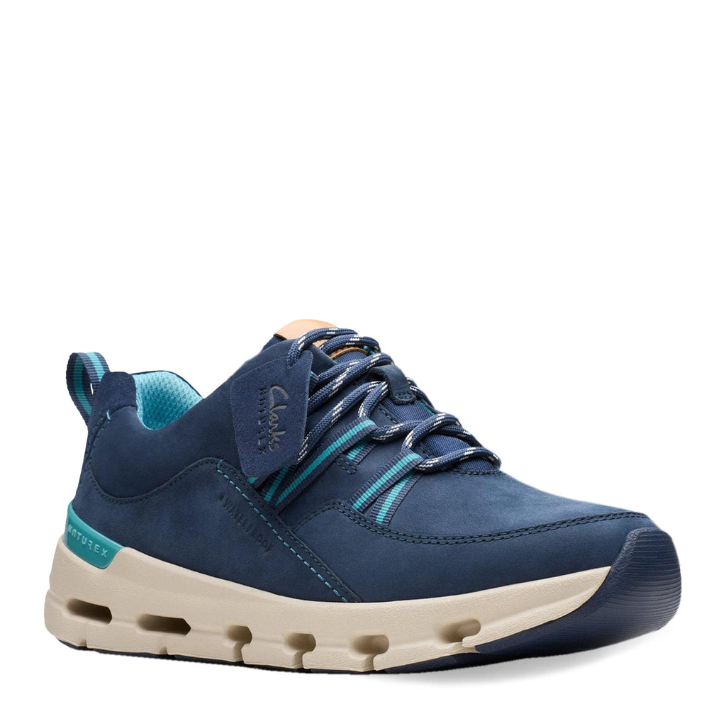 Women's Clarks Naturex Tie Waterproof Sneaker NAVY COMBI 26178877