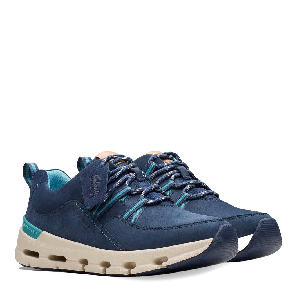 Women's Clarks Naturex Tie Waterproof Sneaker NAVY COMBI 26178877