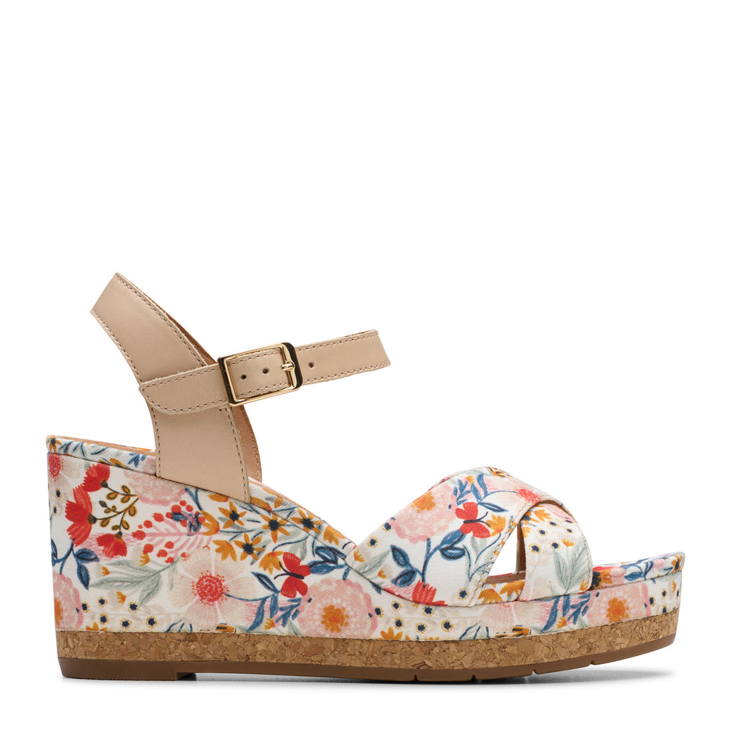 Women's Clarks Chicly Floral Wedge Sandal WHITE FLORAL 26182872