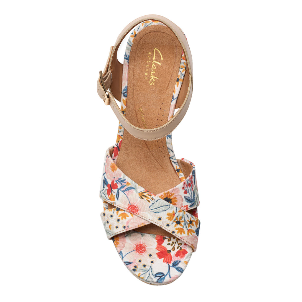 Women's Clarks Chicly Floral Wedge Sandal WHITE FLORAL 26182872