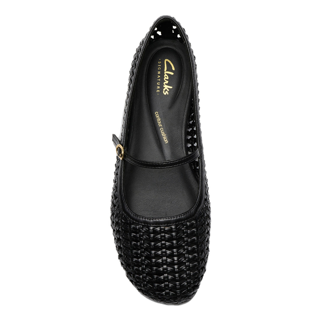 Women's Clarks Livia Sky Flat BLACK WOVEN 26185979