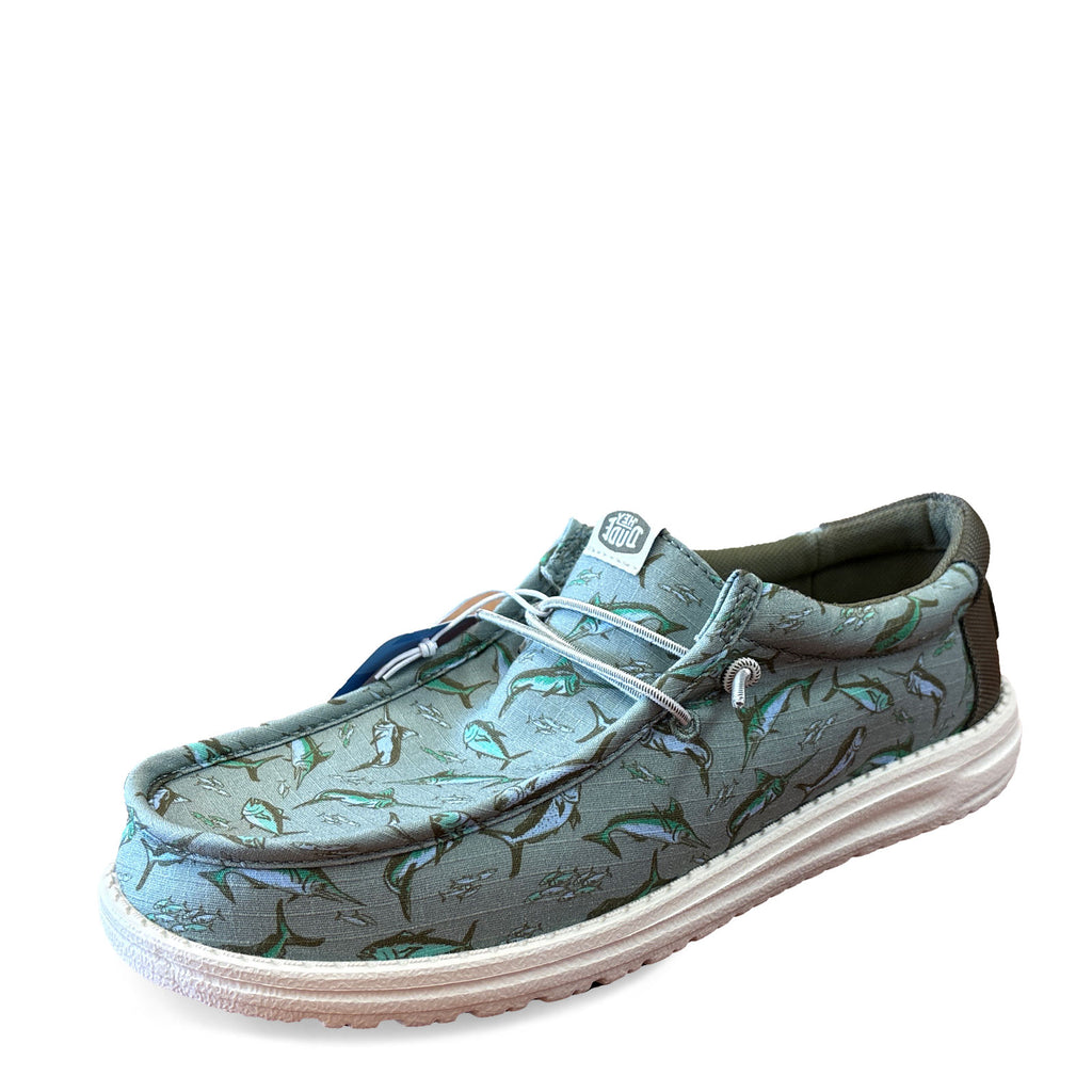 Men's Hey Dude Wally Saltwater Fish Slip-On GREEN FISH 45675-3BT