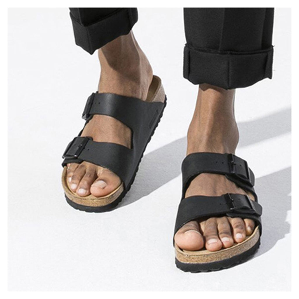 Men's Birkenstock Arizona Soft Footbed Birko Flor Sandal - Regular Fit BLACK BIRKOFLOR 551251 R