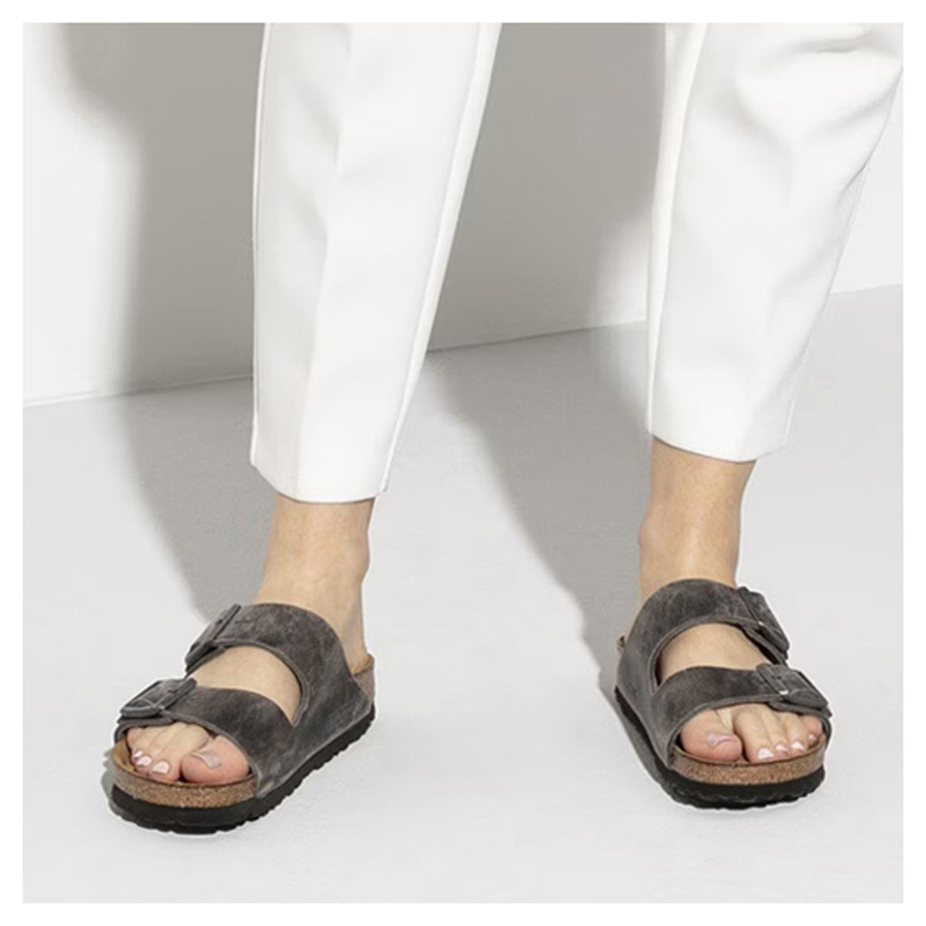Women's Birkenstock Arizona Soft Footbed Sandal - Regular Fit IRON GREY 552801 R