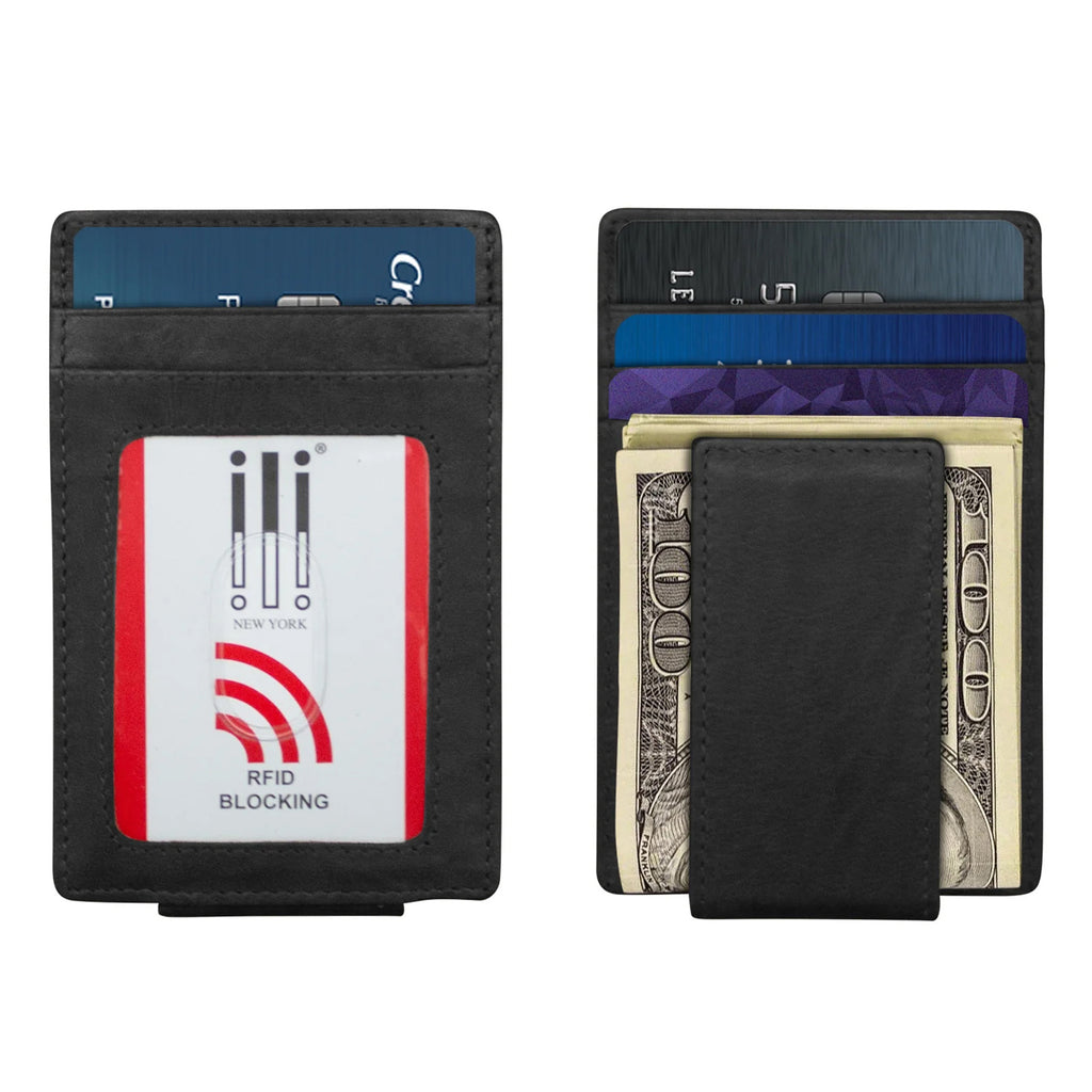 Men's ILI Magnet Money Clip Card Holder - RFID Blocking BLACK 7770-BLACK
