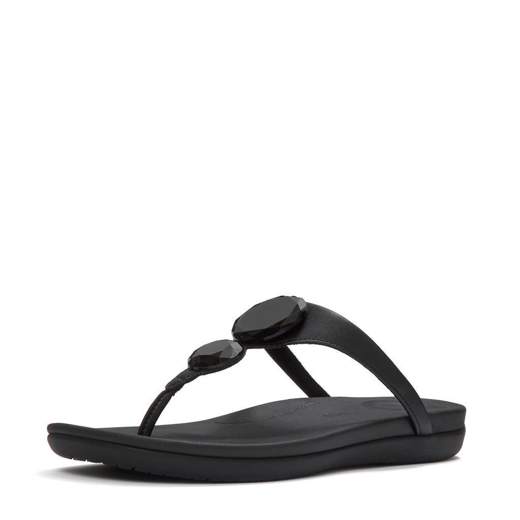 Women's FitFlop Solay Glossy Disc Thong Sandal BLACK A5W-001