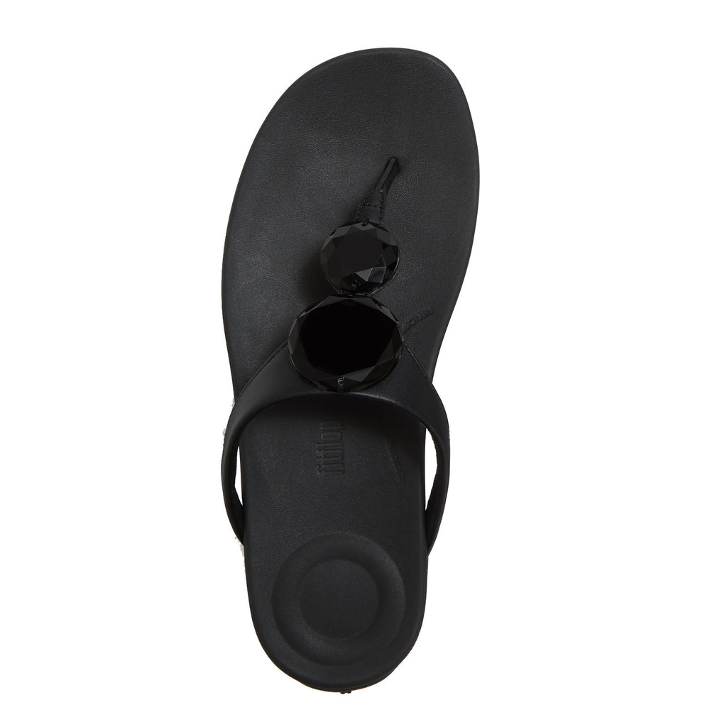 Women's FitFlop Solay Glossy Disc Thong Sandal BLACK A5W-001