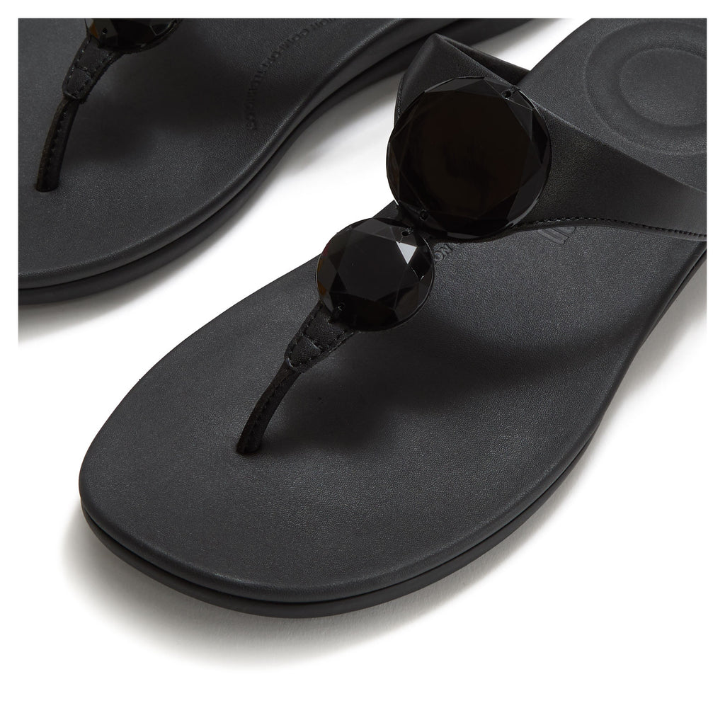Women's FitFlop Solay Glossy Disc Thong Sandal BLACK A5W-001