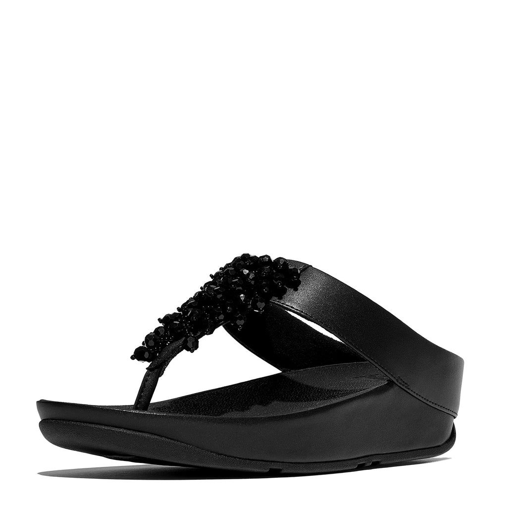 Women's FitFlop Rumba Beaded Toe-Post Sandal SOLID BLACK B5R-090