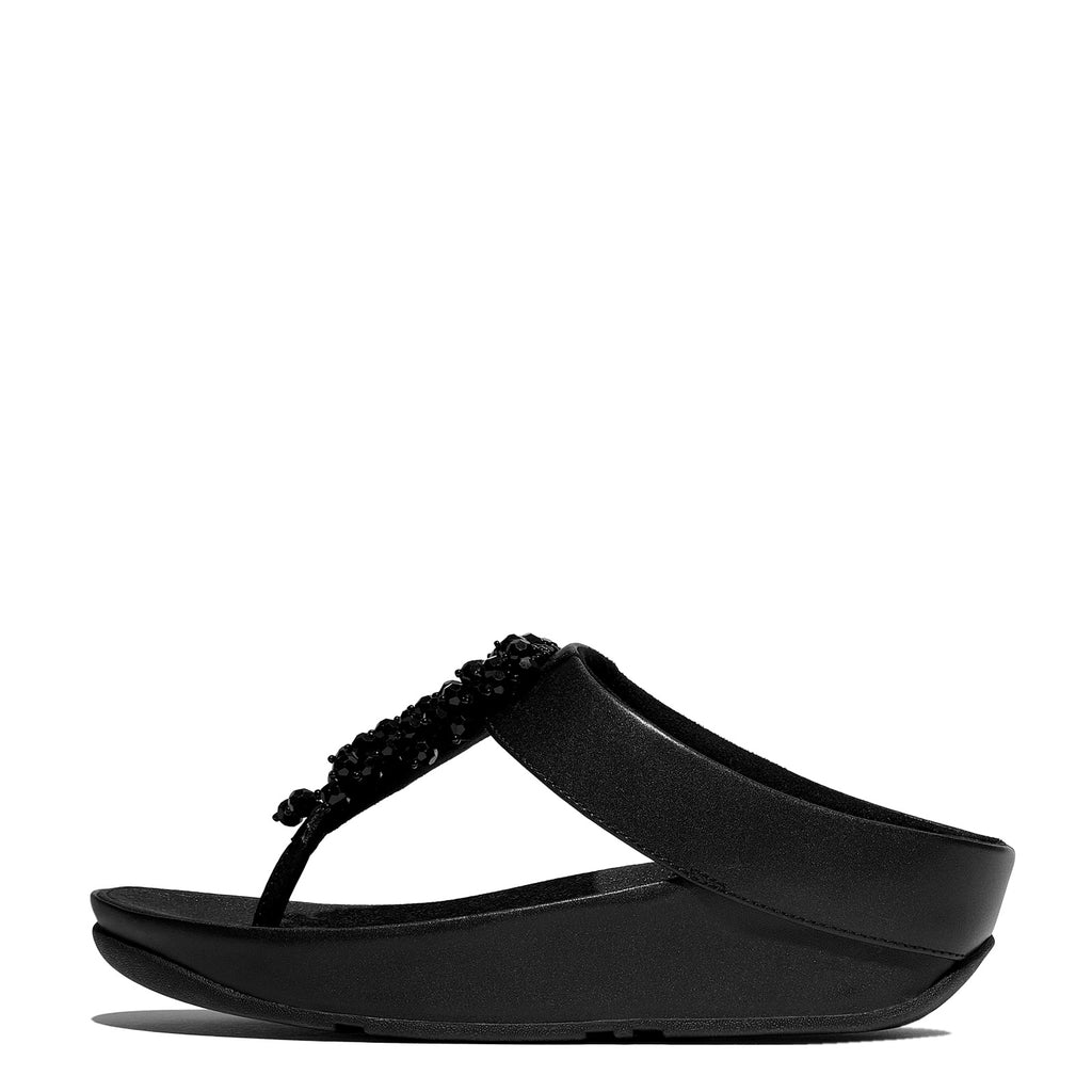 Women's FitFlop Rumba Beaded Toe-Post Sandal SOLID BLACK B5R-090