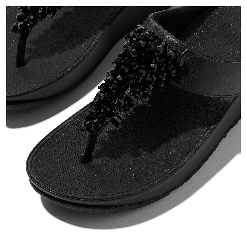 Women's FitFlop Rumba Beaded Toe-Post Sandal SOLID BLACK B5R-090
