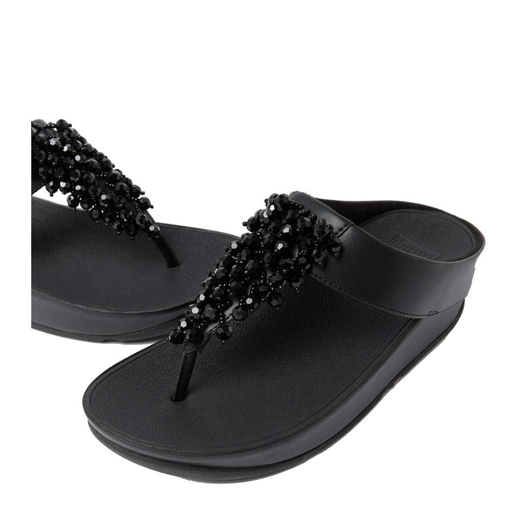 Women's FitFlop Rumba Beaded Toe-Post Sandal SOLID BLACK B5R-090
