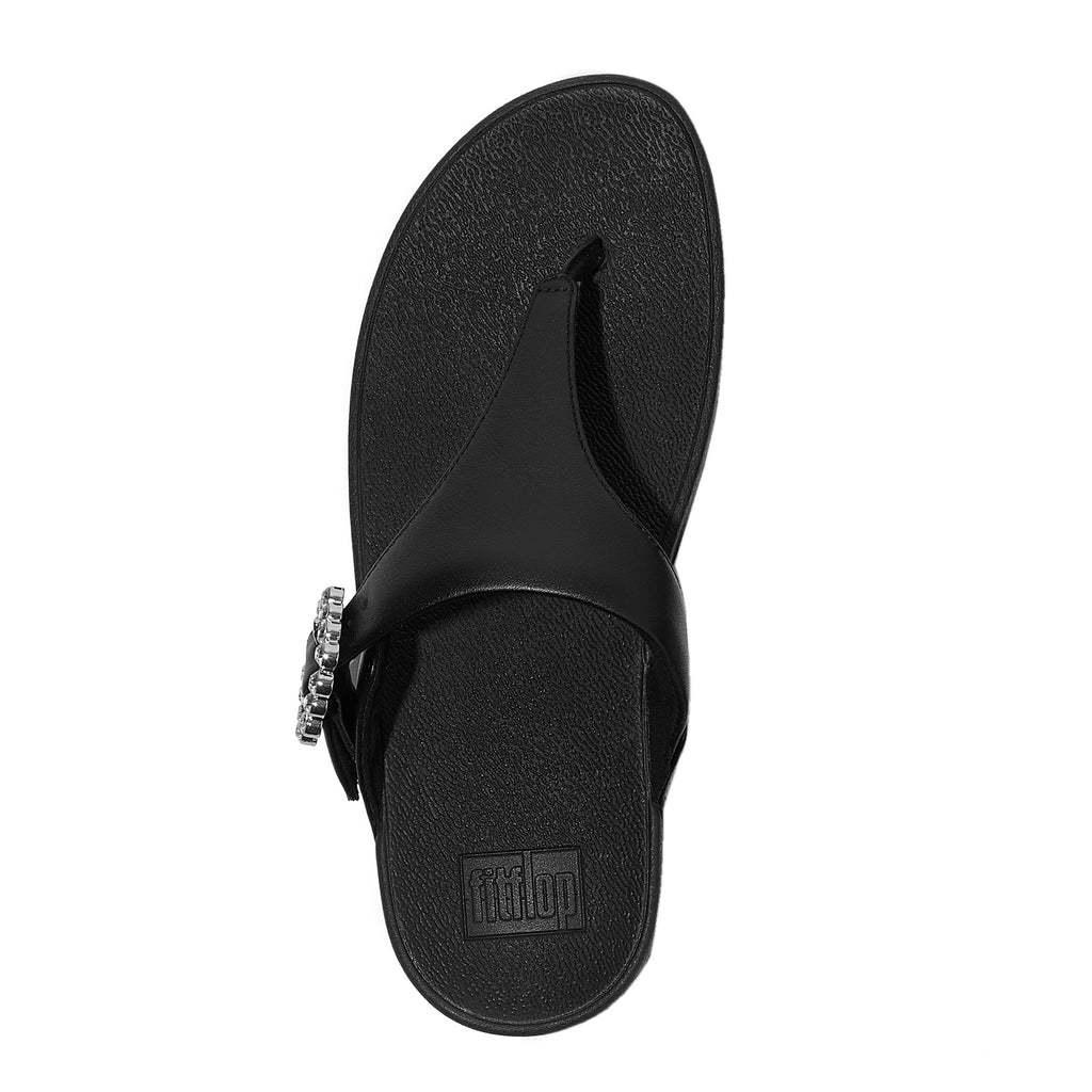 Women's FitFlop Lulu Crystal Gem Buckle Thong Sandal SOLID BLACK E1D-090