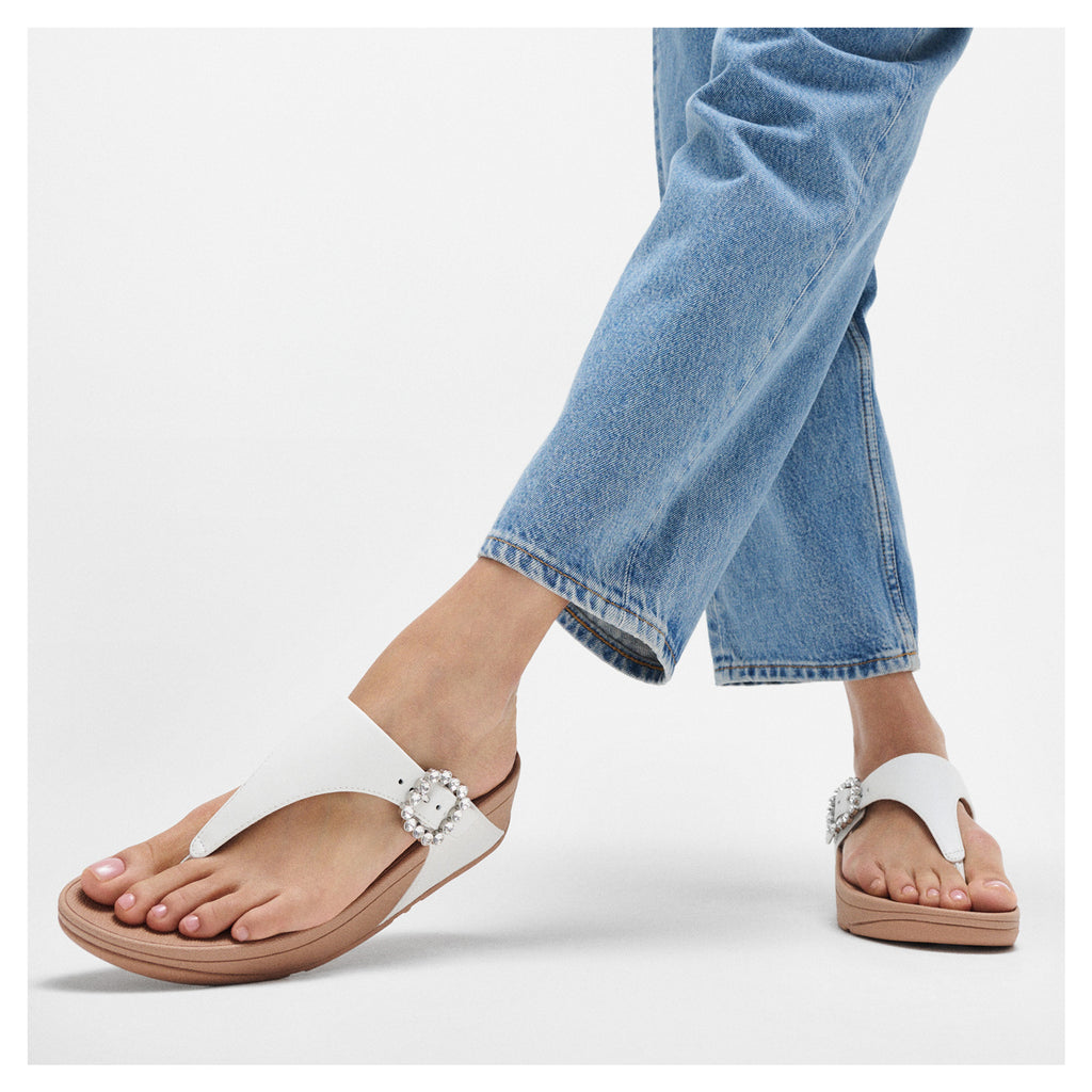 Women's FitFlop Lulu Crystal Gem Buckle Thong Sandal URBAN WHITE E1D-194