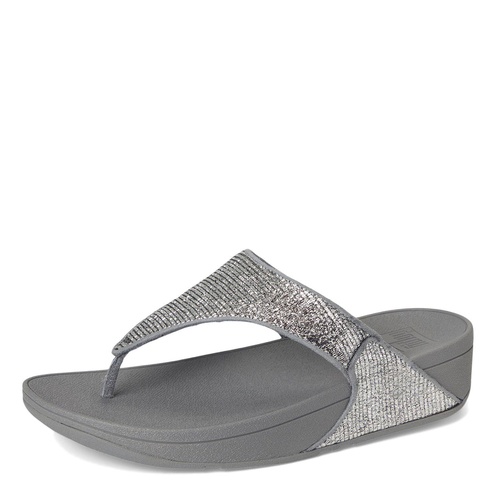 Women's FitFlop Lulu Crinkled Shimmer Thong Sandal SILVER E6J-C91
