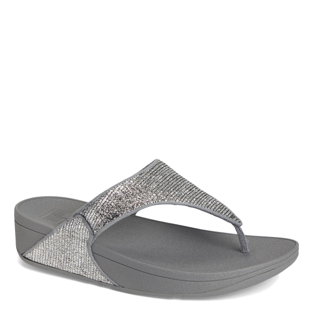 Women's FitFlop Lulu Crinkled Shimmer Thong Sandal SILVER E6J-C91