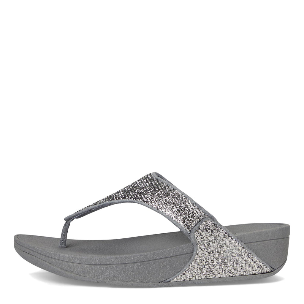 Women's FitFlop Lulu Crinkled Shimmer Thong Sandal SILVER E6J-C91