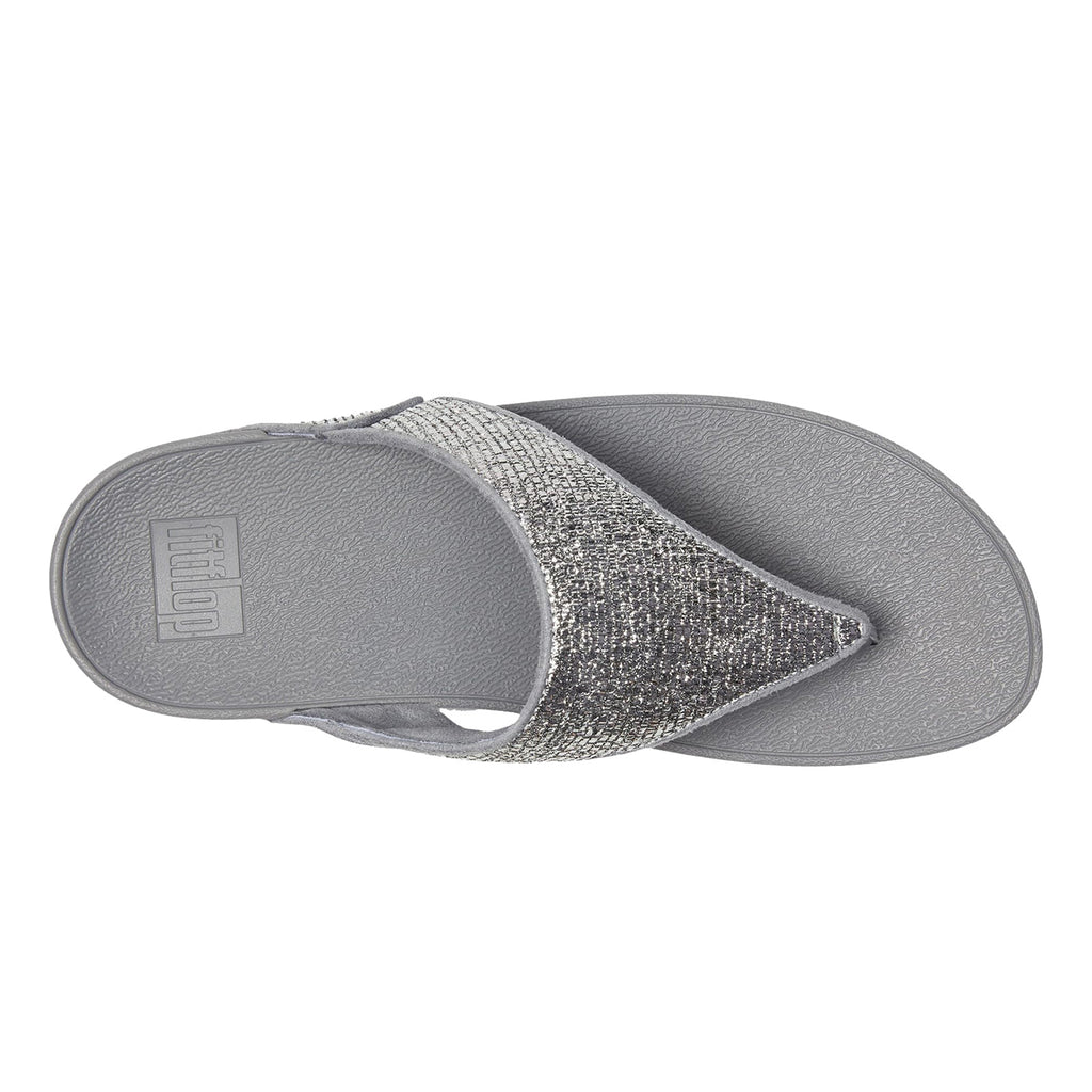 Women's FitFlop Lulu Crinkled Shimmer Thong Sandal SILVER E6J-C91