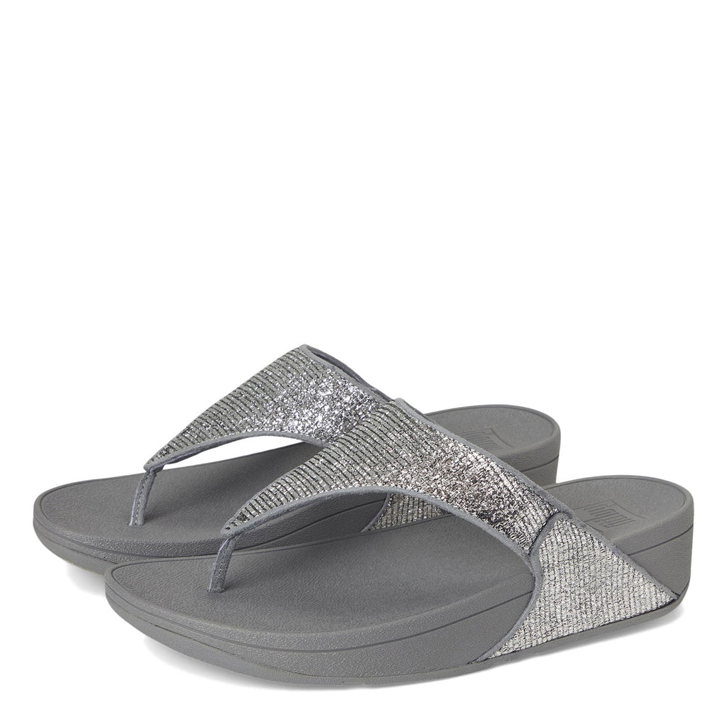 Women's FitFlop Lulu Crinkled Shimmer Thong Sandal SILVER E6J-C91