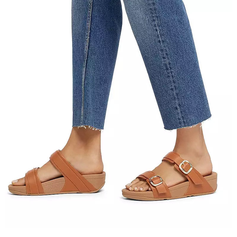 Women's FitFlop Lulu Adjustable Buckle Slide Sandal LIGHT TAN ES7-592
