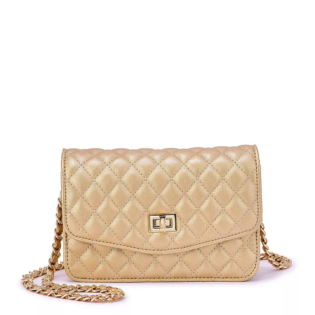 Mellow World Handbags Amanda Quilted Crossbody Clutch METALLIC CHAMPAGNE HB2246-CHAMPAGN