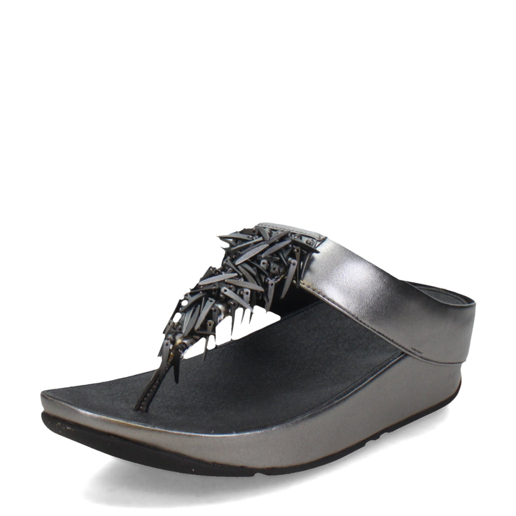 Women's FitFlop Rumba Beaded Toe-Post Sandal PEWTER BLACK HI7-B06