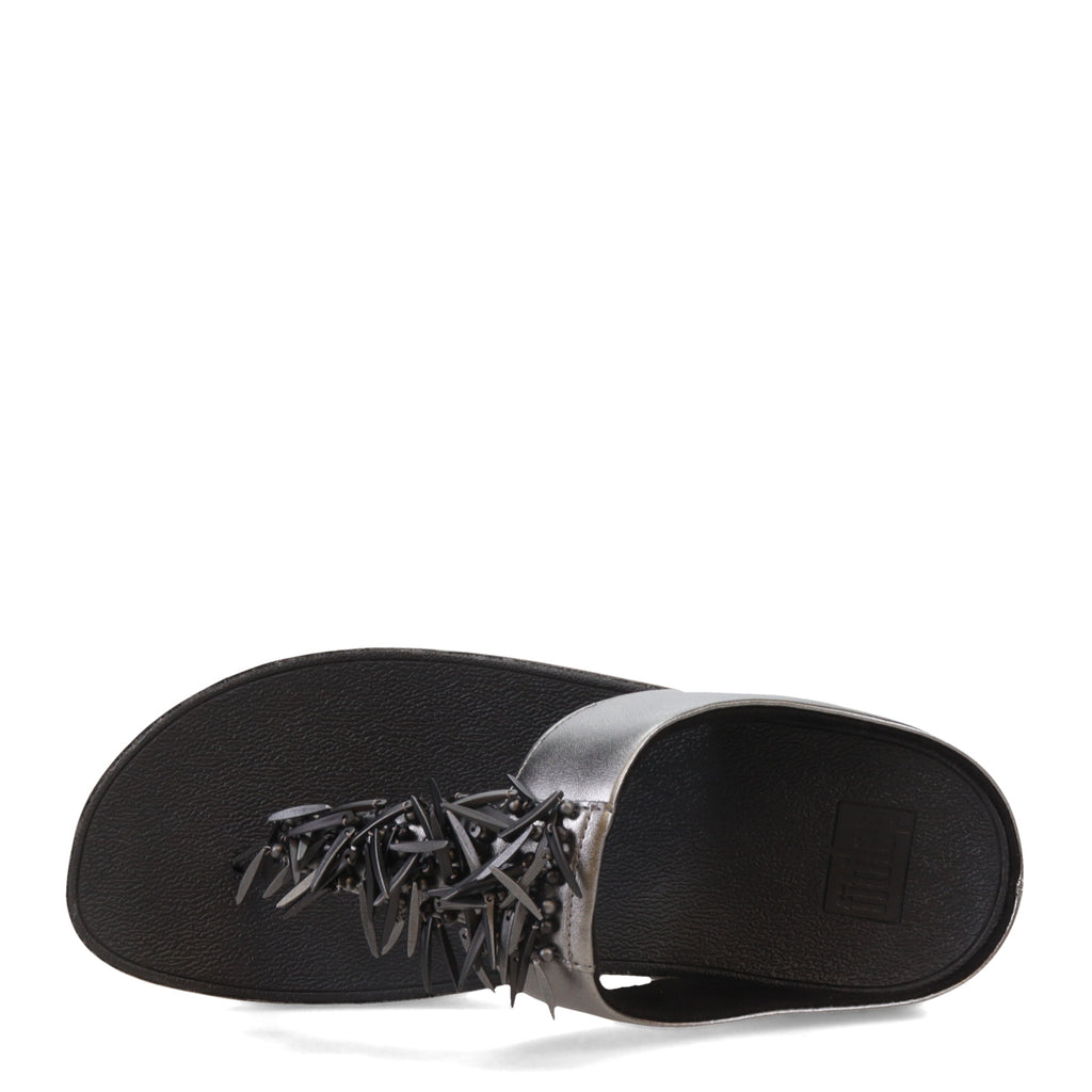 Women's FitFlop Rumba Beaded Toe-Post Sandal PEWTER BLACK HI7-B06