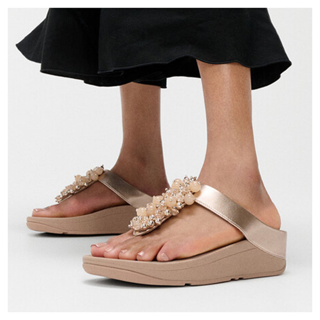 Women's FitFlop Fino Bauble Toe-Post Sandal Metallic Classic Beige HI9-C90