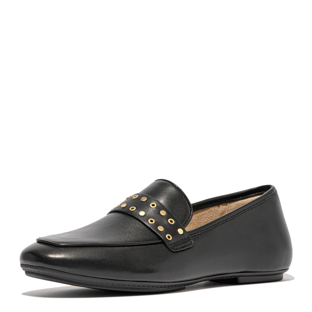 Women's FitFlop Delicato Stud-and-Eyelet Loafer BLACK HY1-001