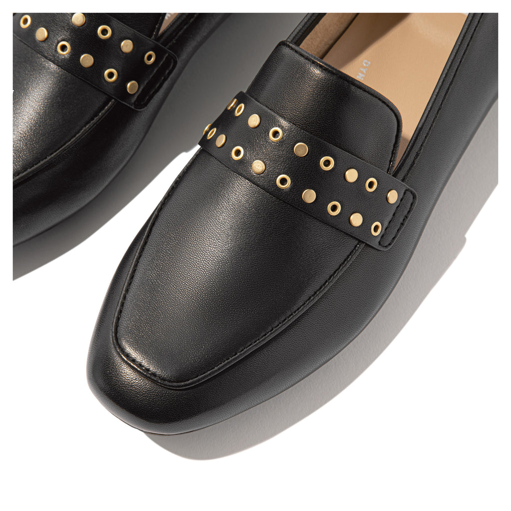 Women's FitFlop Delicato Stud-and-Eyelet Loafer BLACK HY1-001