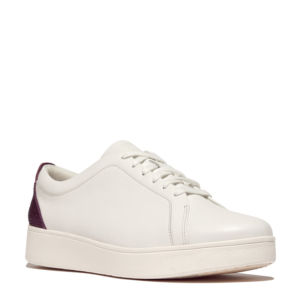 Women's FitFlop Rally Crystal Backtab Leather Sneaker URBAN WHITE MAUVE HY8-B39