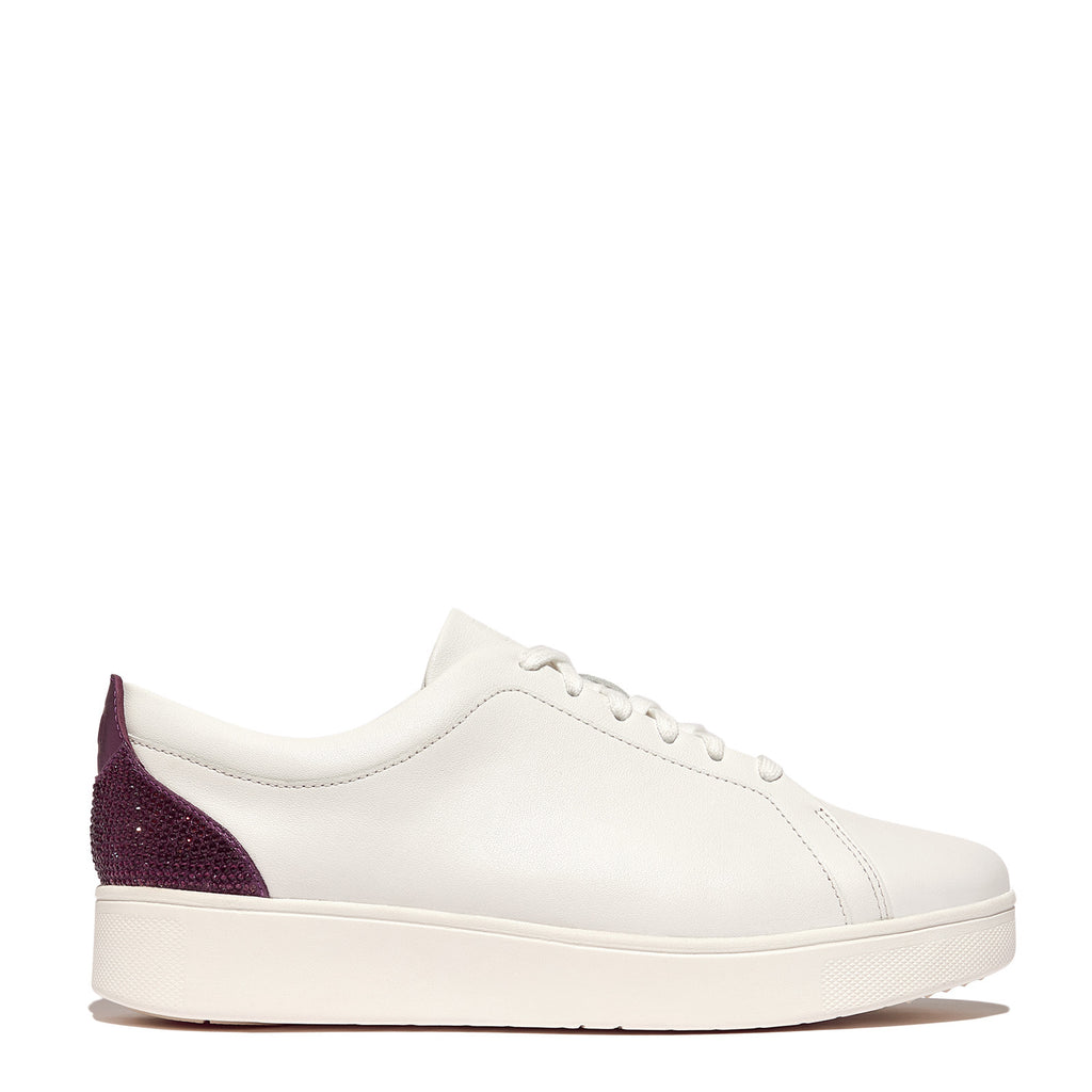 Women's FitFlop Rally Crystal Backtab Leather Sneaker URBAN WHITE MAUVE HY8-B39