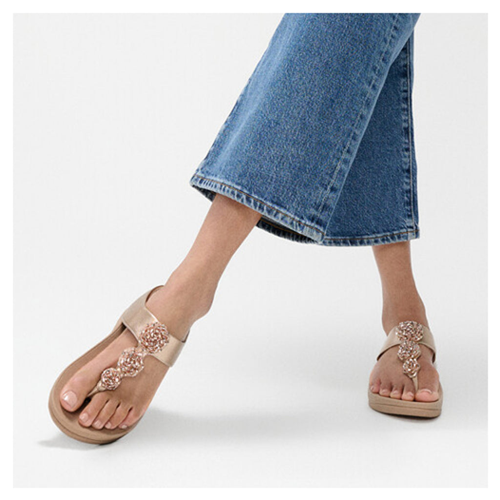 Women's FitFlop Fino Beaded Button Sandal BEIGE METALLIC IU1-C90