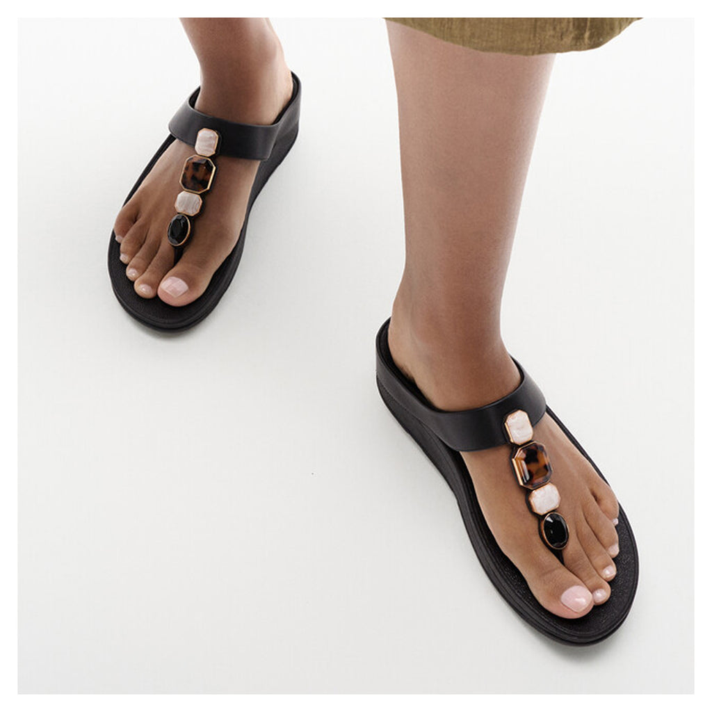 Women's FitFlop Fino Multi Stone Sandal BLACK IU9-090