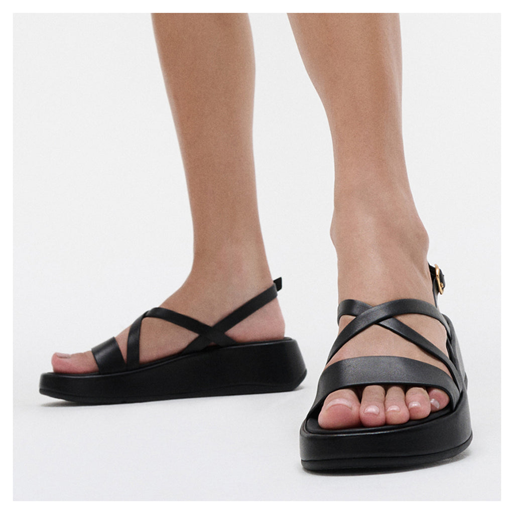 Women's FitFlop F-Mode Strappy Slingback Sandal ALL BLACK IY3-090